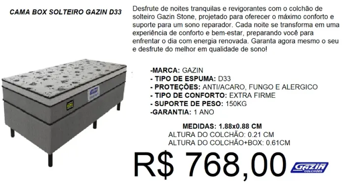 Cama box solteiro gazin d33 - entrega gratuita!