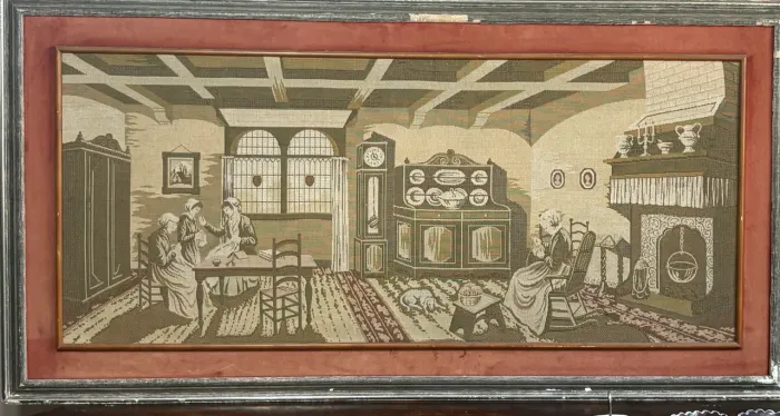 Tapeçaria em gobelin de cena doméstica com 1metro e meio