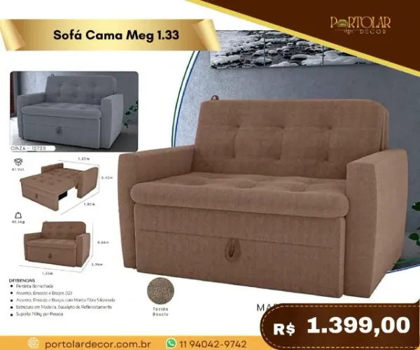 Sofá cama Meg 1.33 a pronta entrega