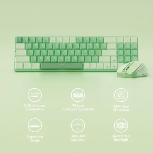 Kit Mouse e teclado mecânico sem fio Redragon BS-8772 GC Verde