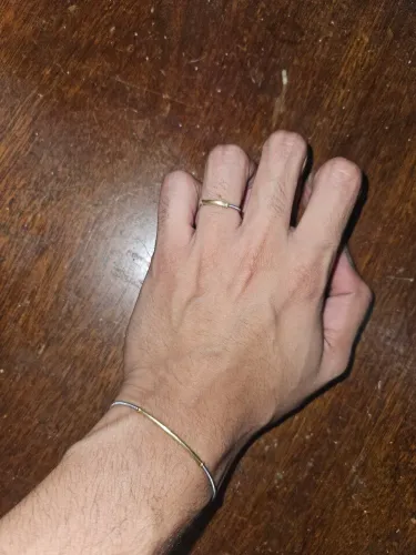 Conjunto pulseira e anel ouro 18k e banho de platina