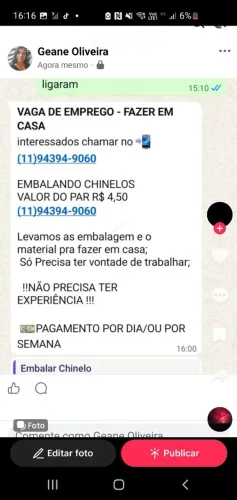 Vaga de emprego  fazer em casa