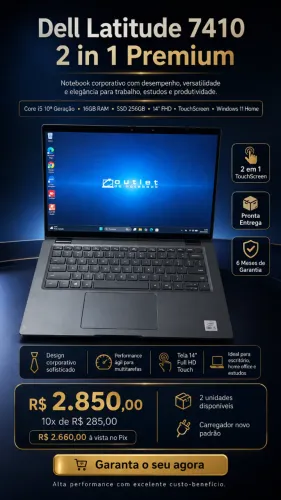 Notebook Dell Latitude 7410 2 em 1 Touch i5 10ª 16GB SSD 256GB 14? FHD | 6 Meses Garantia