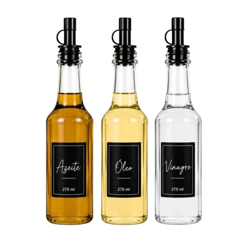 Kit 3 Galheteiros de Vidro 275 ml com Dosador Preto