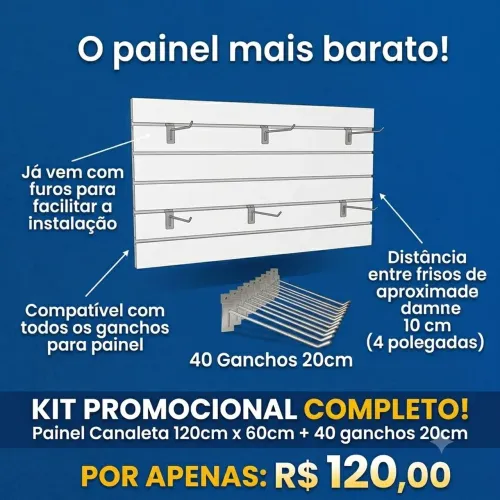 Painel Canaletado + 40 ganchos