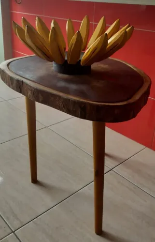 Mesa de Centro Rústica - Madeira Maciça (Bolacha) - Estilo Retrô