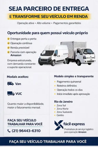 AGREGA-SE VUC E VAN - OPERAÇÃO AMAZON - PAVUNA RJ(CD) - ZONAS: SUL, CENTRO, NORTE E OESTE