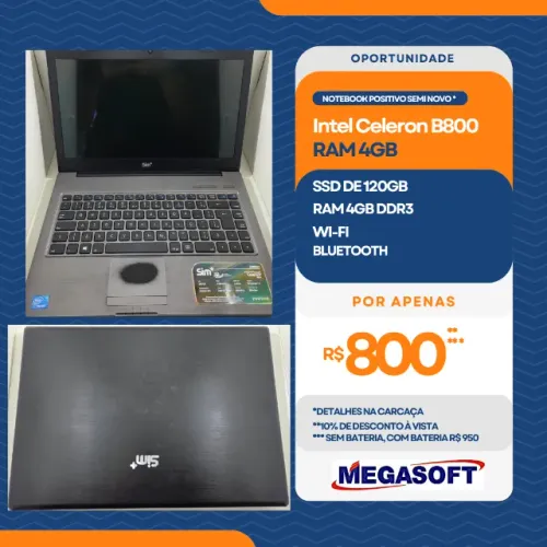 Notebook Positivo Intel Celeron B800 SSD 120GB RAM 4GB