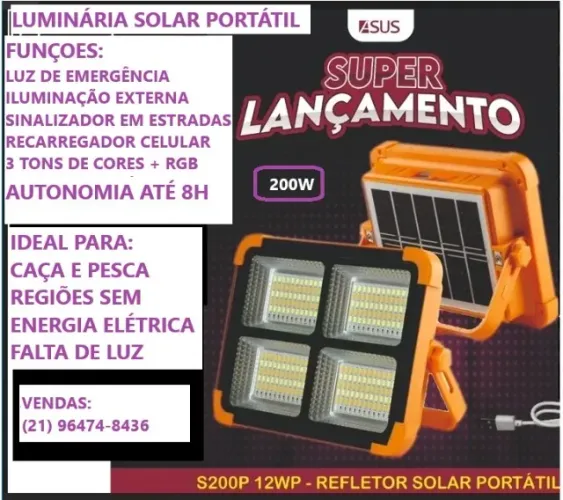 Refletor solar portátil 200w