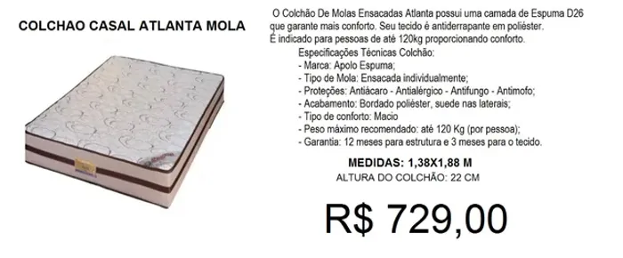 Colchão de mola tamanho casal