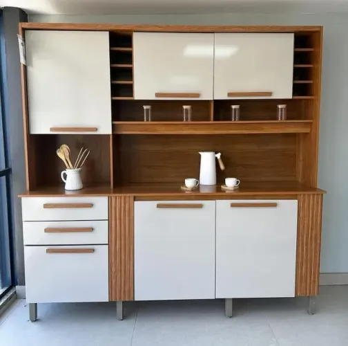 Armário Para Cozinha Catar Salleto Cor Cinamomo Off White - Montagem Grátis