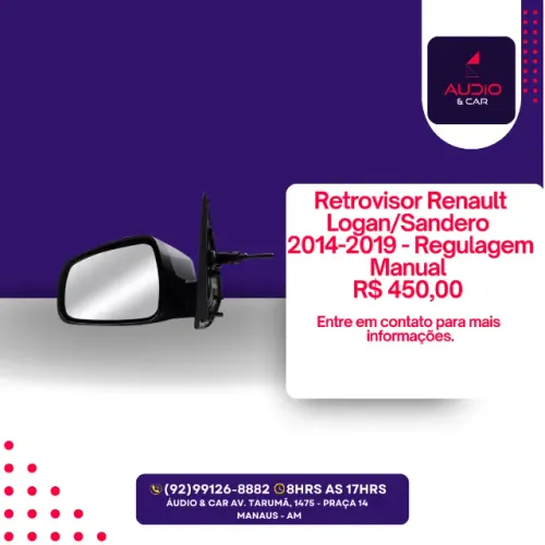 Retrovisor Renault Logan/Sandero 2014-2015 - Regulagem Manual