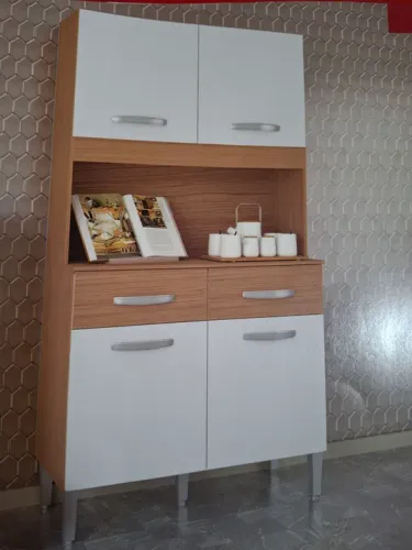 Armário de Cozinha - 2 Portas, 2 Gavetas, Prateleira e Nicho