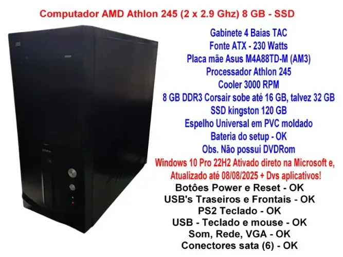 Computador AMD Athlon II x2 245 (2 x 2.9 Ghz) 8 GB - SSD