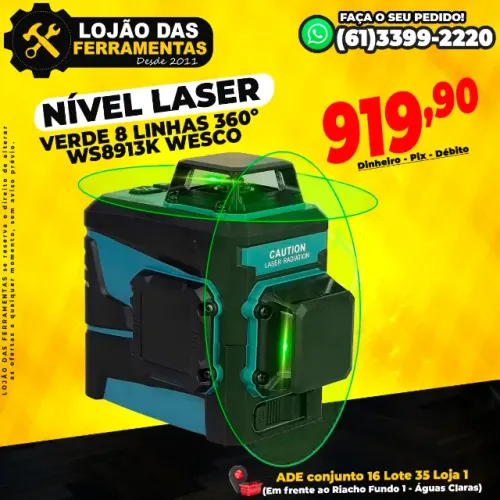 Nível Laser Verde 8 Linhas 360º Ws8913k Wesco