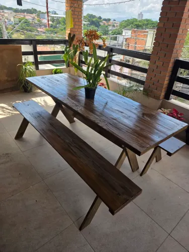 Mesa nova rústica para área gourmet área churrasco churrasco 