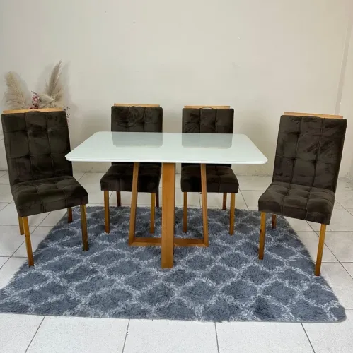 Mesa de Jantar 120 Mel/Off White 4 Cadeiras Mila tt32