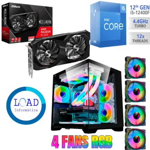 [NOVO] Pc Gamer i5 12400f + Radeon RX 6600 8gb + Gab Aquario FANS+SSD 480gb - NF Garantia