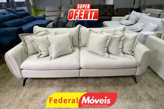 Sofá 2,36m em Linho Bege Novo - Solicite Nosso Catálogo