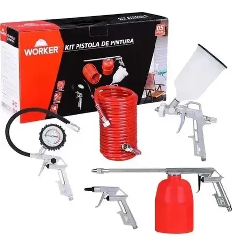 Kit Pistola de Pintura 5 Peças Plástico Worker