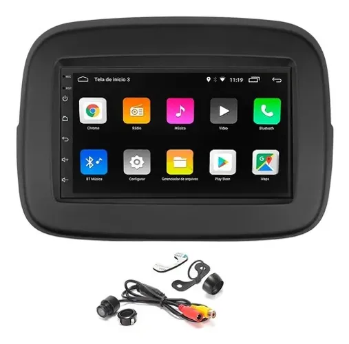 Multimídia Android Auto Carplay Moldura Fiat Mobi Câmera Ré