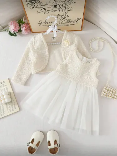 Vestido infantil com casaco para daminha, batizado e festas!