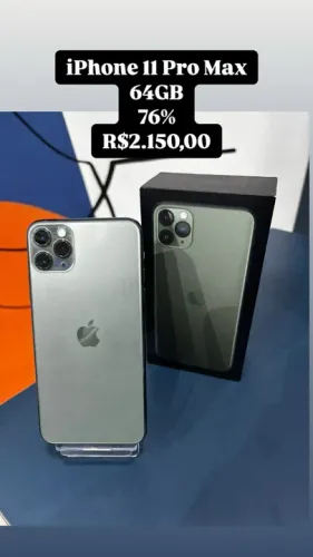  iPhone 11 Pro Max  / 64GB / Verde / Saúde de bateria 76%  / R$ 2.150,00 