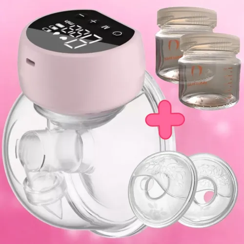 Extrator de leite materno portátil + 2 potes de vidro + 2 conchas coletoras