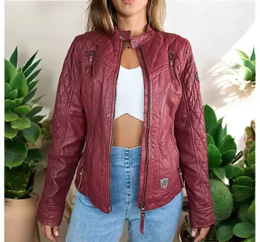 jaqueta em couro legítimo harley davidson matelasse feminina bordô tam M