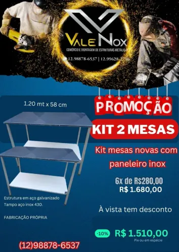 Kit 2 Mesas com Paneleiro Inox - Promoção
