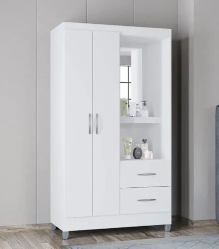 Guarda Roupa Montecarlo Solteiro 2 Portas com Espelho e 2 Gavetas