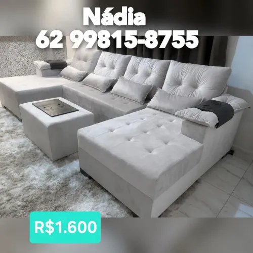 SOFÁ CHAISE DUPLA BEGE CLARO 