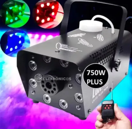 Máquina De Fumaça 750w 8 Led Iluminação Rgb Controle Cor Preto