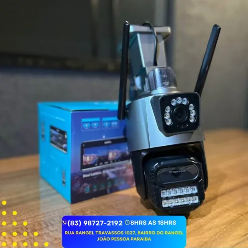 Câmera de segurança wi-fi à prova d'água com câmera dupla e sirene de polícia, rotação 360