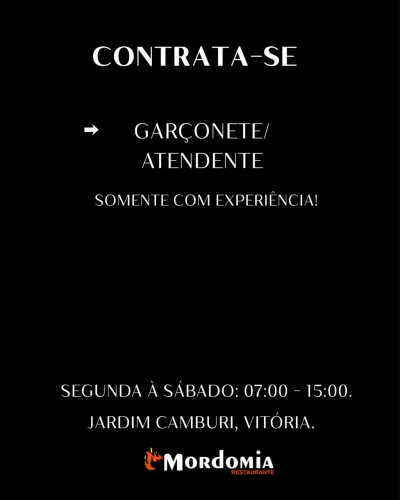 Vaga de atendente em restaurante