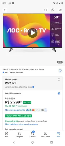 Vendo essa smartv de 50 menos de um mês de comprada