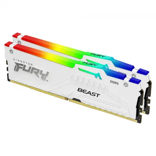 Kit Memória DDR5 Kingston Fury Beast, RGB, 32GB (2x16GB), 5200Mhz, White