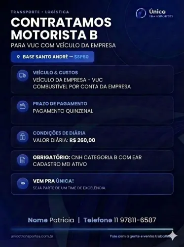 Vaga para motorista Vuc com pratica