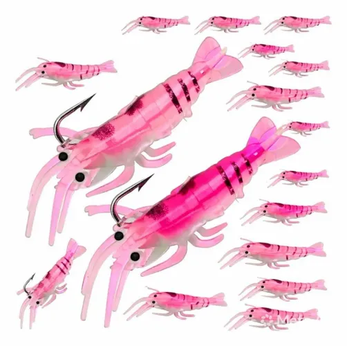 Kit 30 Isca Artificial Camarão Silicone Anzol Pesca