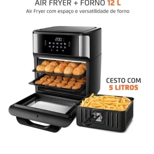 Fritadeira Air Fryer Forno Oven 12L, Preto/Inox, 2200W, 220 v - AFON-12L-BI com cesto 