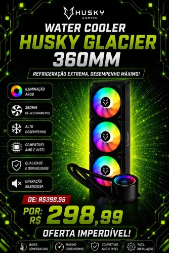 Water Cooler Husky Glacier, Iluminação ARGB, 360mm, AMD e Intel, Preto - HWT700PT