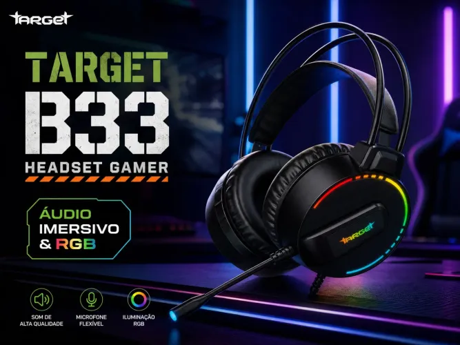 Headset Gamer Target B33 - Som Imersivo e RGB (Novo/Na Caixa)