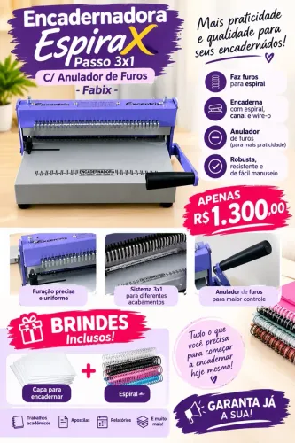 Encadernadora EspiraX Passo 3x1 C/ Anulador de Furos - Fabix