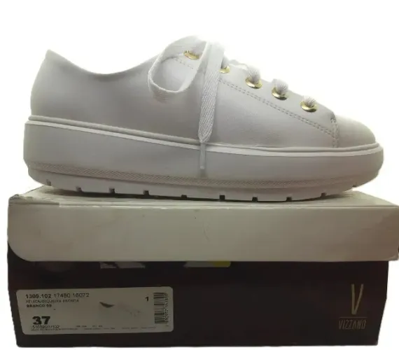  Oferta. Tênis Feminino Casual Pelica Preto Branco Vizzano 37 (NOVO)