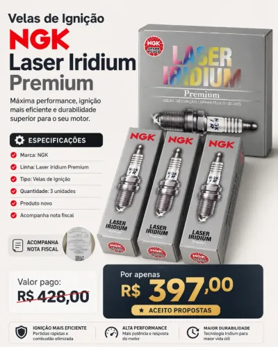 Kit 3 Velas NGK Laser Iridium Premium para HB20 1.0 Turbo - Novas
