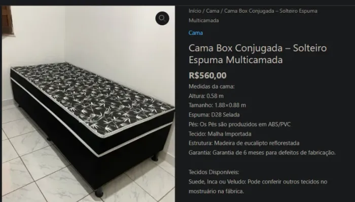 Cama Box Conjugada - Solteiro Espuma Multicamada R$560,00 Medidas da cama: Altura: 0.58 m