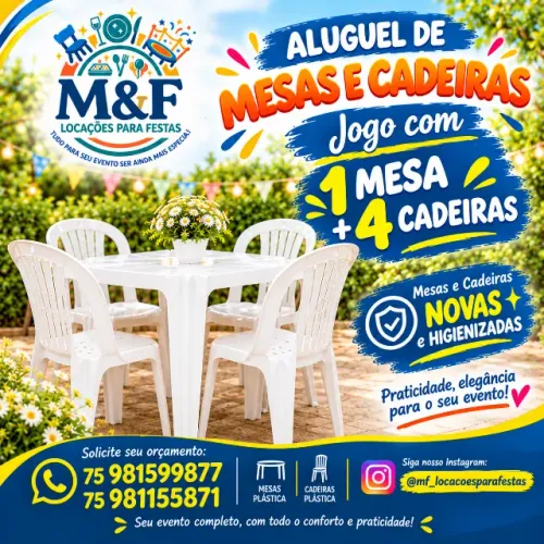 Mesas e Cadeiras para locação