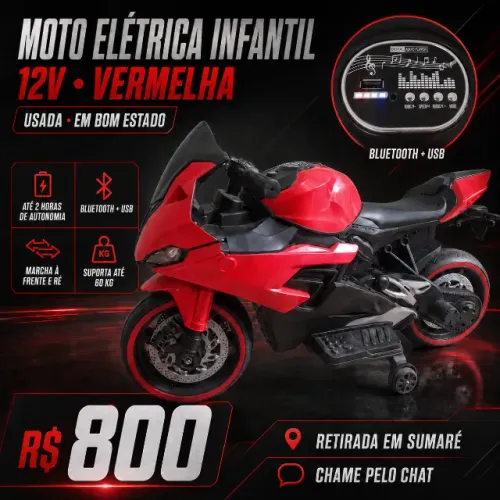 Moto Elétrica Infantil 12V Vermelha