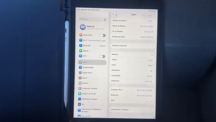 iPad 8ª Geração 128GB Wi-Fi A2270 Cinza Espacial | Excelente Estado | Caixa e Acessórios