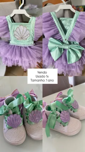 Vestido + sapato tema fundo do mar tamanho 1 ano 